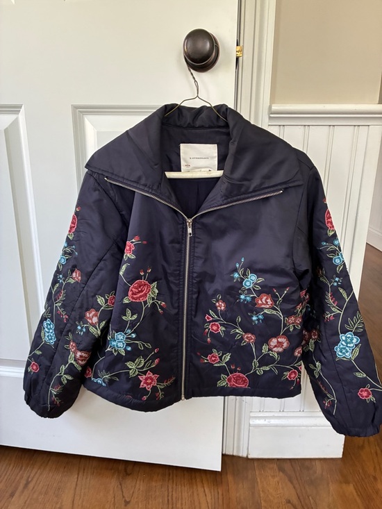 Anthropologie Jackets & Blazers - Anthropologie Navy Embroidered Floral Bomber Jacket